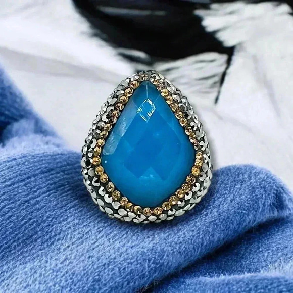 ๐๏ธTurkish Blue Cats Eye Gemstone Ring | Handcrafted 18K Gold Adjustable Luxury - Picture 9 of 17